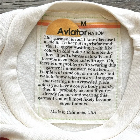 🏄‍♀️Aviator Nation LOGO CROPPED CREW SWEATSHIRT RELAXED -VINTAGE WHITE-Medium - Picture 8 of 11